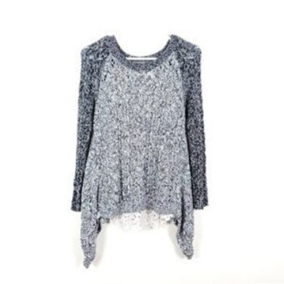 ANTHROPOLOGIE LeifNotes Grey Black White Two Tone Lace Back Sweater Pullover M - Picture 9 of 10